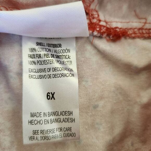 Little Lass girls 6x autumn floral burnt orange button up faux fur hooded jacket - Picture 3 of 7